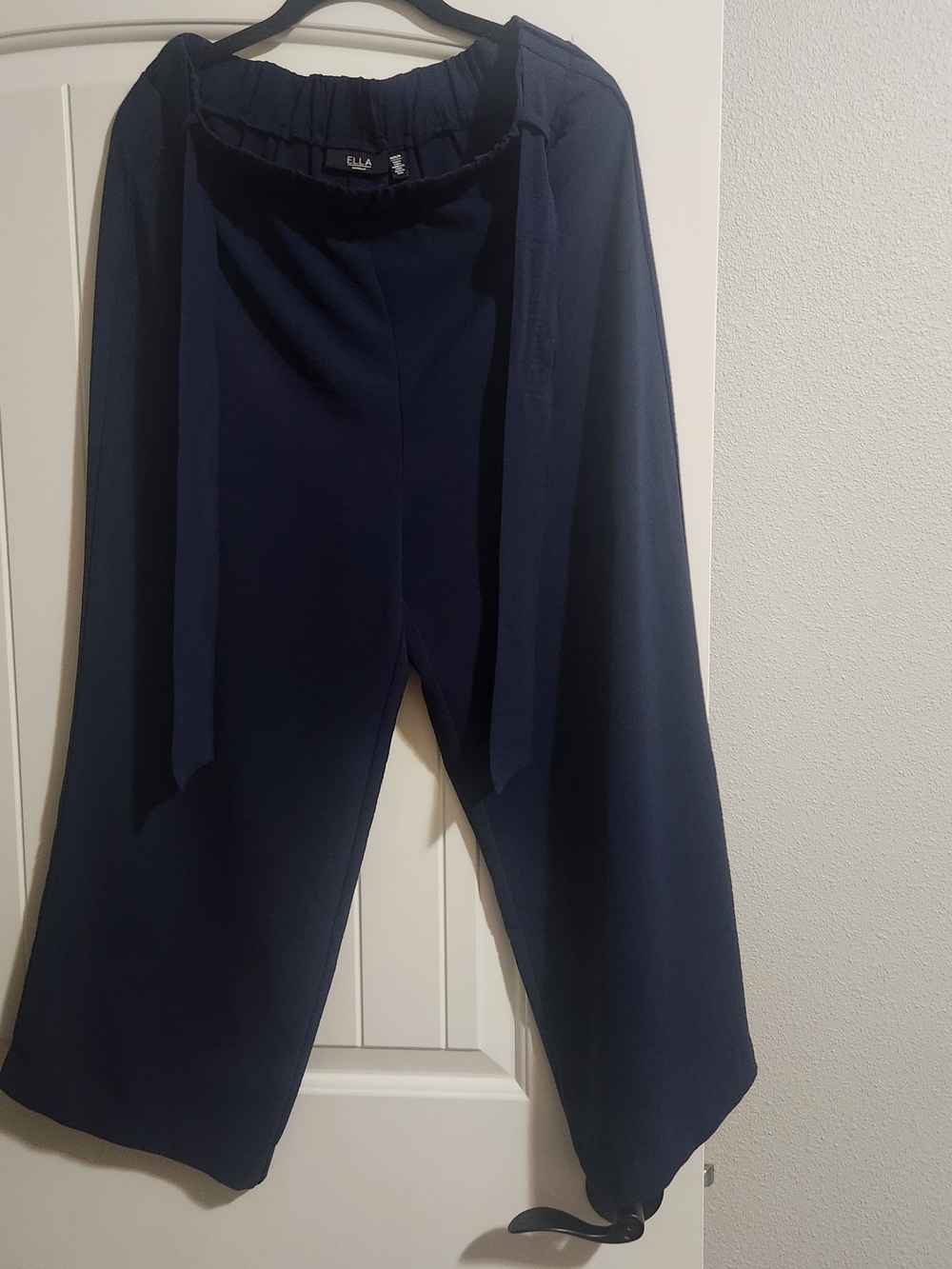Ella Navy Wide-Leg Tie-Waist Pants